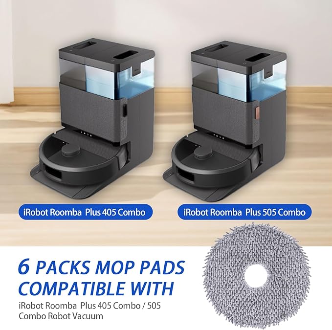 6 Pack 405/505 Replacement Mop Pads for iRobot Roomba Plus 405/505 Combo Robot Vacuum Cleaner, Washable & Reusable Microfiber Mop Cloths