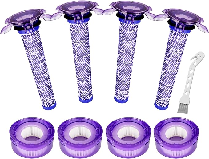 Lemige V7 V8 New Filter Replacement Kit for Dyson V7 V8 Slim Animal Absolute Motorhead SV10 SV11 SV25 SV37 Cordless Vacuums, 4 Star Pre-Filters and 4 HEPA Post-Filters, Part No. 965661-05 & 967478-05