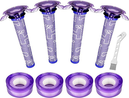Lemige V7 V8 New Filter Replacement Kit for Dyson V7 V8 Slim Animal Absolute Motorhead SV10 SV11 SV25 SV37 Cordless Vacuums, 4 Star Pre-Filters and 4 HEPA Post-Filters, Part No. 965661-05 & 967478-05
