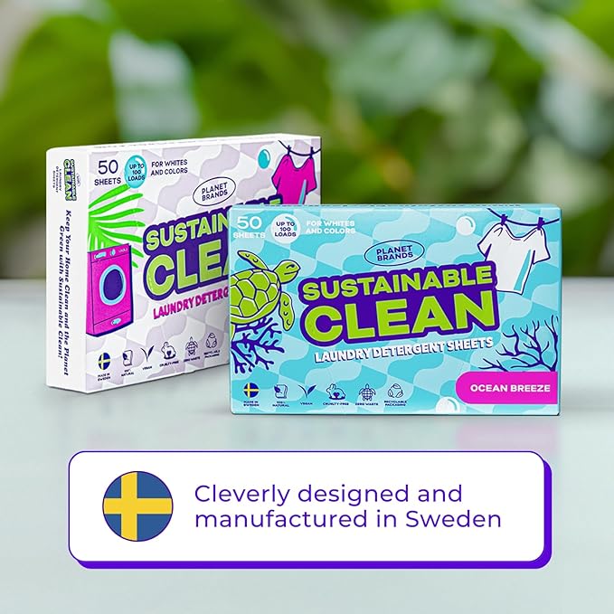 Laundry Detergent Sheets - Made in Sweden, Up to 100 loads 50 Sheets, Sustainable Clean Liquidless Technology, Dissolves Instantly, No Harsh Chemicals, Eco-Friendly. (Ocean Breeze)