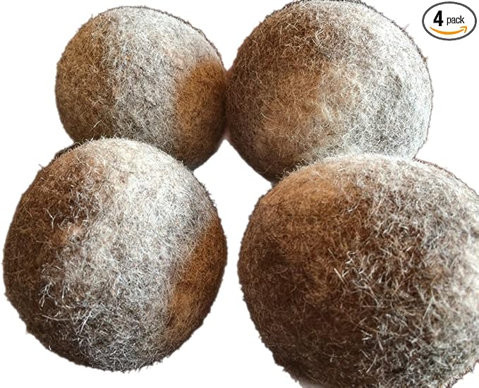 Natural and Sustainable Handmade 100% Alpaca Dryer Balls, Large, Set of 4