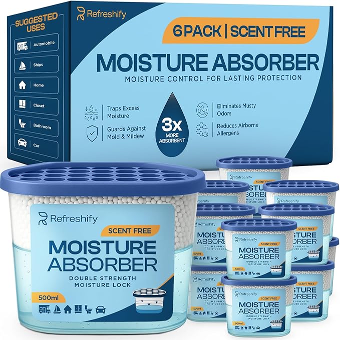 Premium Moisture Absorbers and Dehumidifier Tubs – High-Efficiency Closet Dehumidifier and Dehumidifier for Car, Odor Control Fragrance Free, 12 Pack, 7.5 Oz