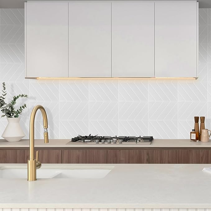 Peel and Stick Backsplash for Kitchen,New Upgrade Herringbone Tiles,Stick on Subway Tile Peel and Stick Backsplash,Whtie 10-Sheet.