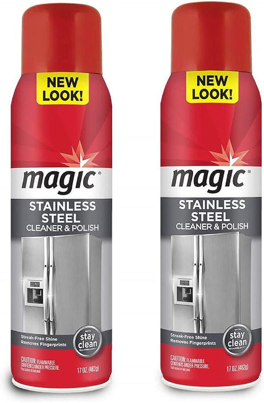 Magic Stainless Steel Cleaner Aerosol - 17 Ounce (2 Pack)- Removes Fingerprints Residue Water Marks and Grease from Appliances - Refrigerator Dishwasher Oven Grill