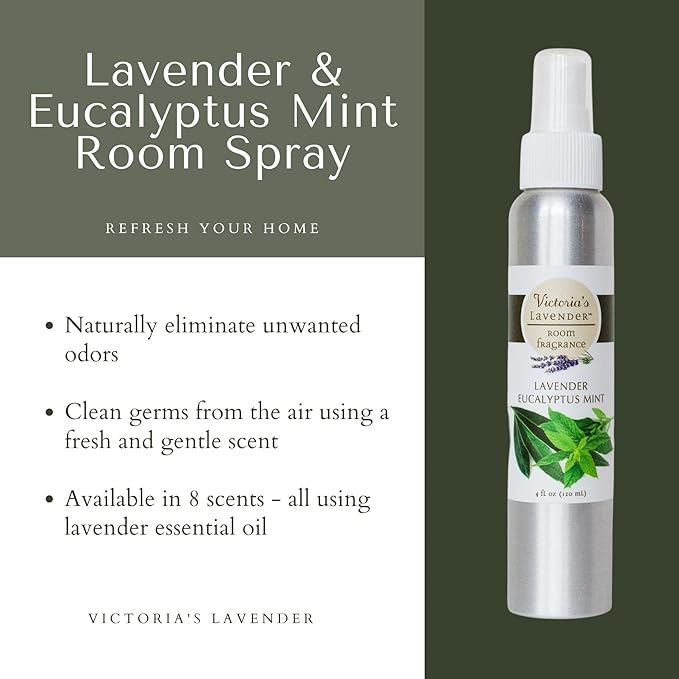 Victoria's Lavender Room Fragrance Spray - Air Freshener & Odor Eliminator - Lavender Eucalyptus Mint - Luxury Essential Oil Scent for Home & Bathroom - Aromatherapy & Stress Relief - 1 Pack, 4 fl oz