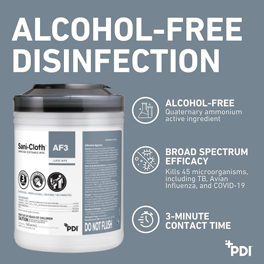 Sani-Cloth AF3, Surface Disinfecting Wipes, Fragrance Free, Alcohol-Free, Large Canister, 160 Wipes