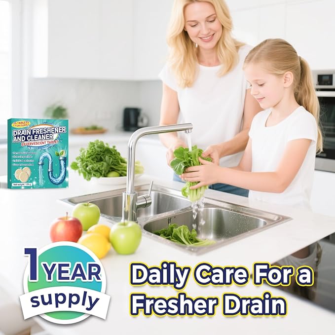 Disposal Cleaner Tablets 25 Pack, 1 Year Supply Sink and Drain Cleaner, Deodorizer Tablets Remove Odor-Causing Residues, Garbage Disposal Cleaner For House, Kitchen, Bathroom Drain Cleaning Care