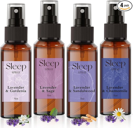 SCENTORINI Sleep Spray, 10.14 oz Calming Lavender Spray for Sleep, Lavender Essential Oil, 4 Pack Relaxing Aromatherapy Mist for Bedding Fabric, Room Spray Odor Deodorizer