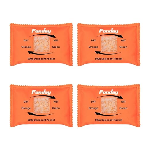 500g x 4 packs Fonday Rechargeable Silica Gel Car Dehumidifier Fast Reactivate Desiccant Bags, Large for Gun Safe Closet Basement Garage Storage Moisture Absorber
