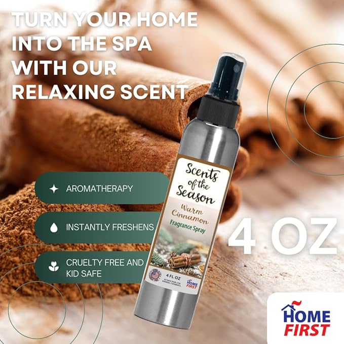 Essential Oil Fragrance Spray, Warm Cinnamon, 4 oz — Natural Room and Fabric Mist for Home, Office, and Bedding