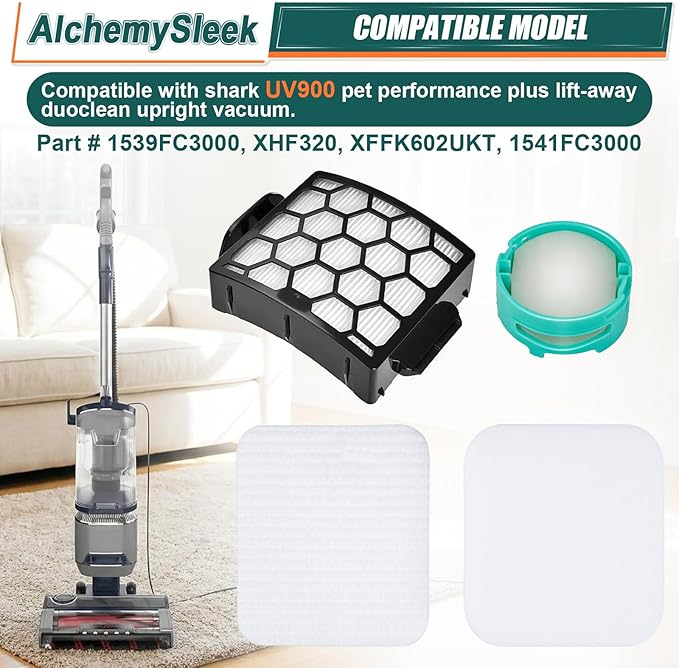 UV900 Replacement Filters Odor Neutralizer Cartridges for Shark UV900 Performance Lift Away DuoClean Upright Vacuum Clean, 2 HEPA+ 4 Foam Felt Filters & 4 Odor Cartridges, Part XHF320 XFFK602UKT