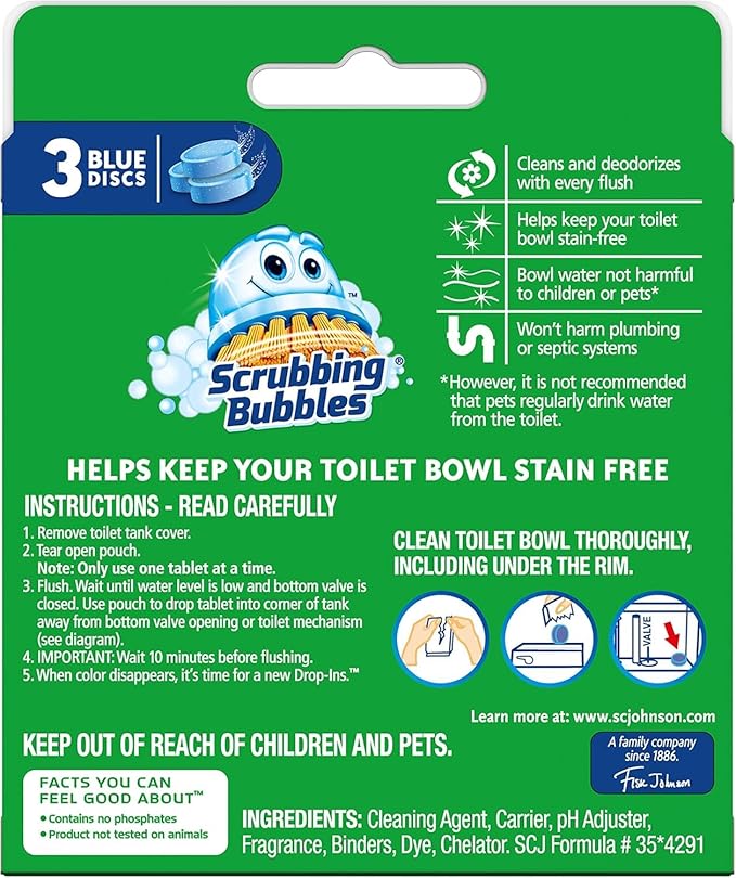 Scrubbing Bubbles Continuous Clean Drop-Ins, Blue Discs, 3 ct, 4.23 oz. - 2 Pack
