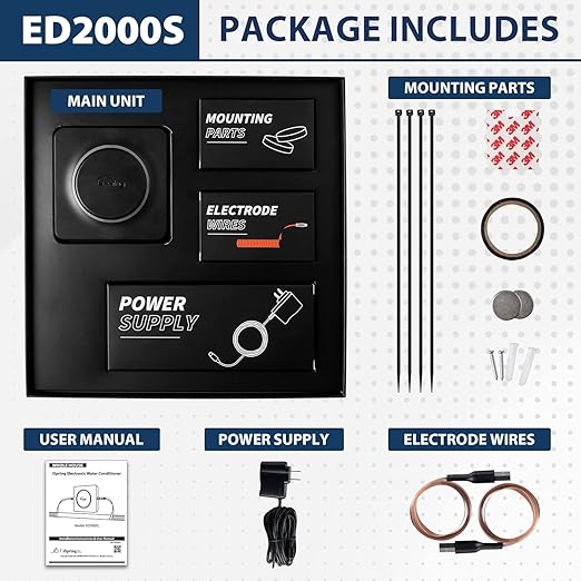 iSpring ED2000S Whole House Descaler, Alternative Electronic Salt-Free Hard Water Conditioner, Breathing LED Light Design with Magnet, Prevent Rust and Scale Build-up, Black