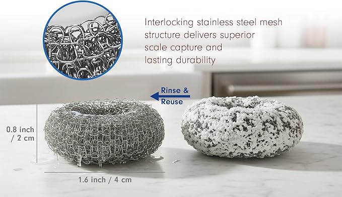 Tredoni 2 Reusable Limescale Remover Ring 0.8x1.6 - Boiler/Kettle Furring Descaler Stainless Steel Mesh 2x4cm (2)