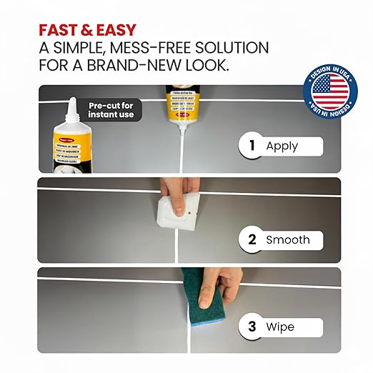 Tile Grout Repair Kit – White Grout Filler 8.8 oz, Pre-Mixed Caulk & Grout Paint for Shower, Bathroom, Floor Tiles – Quick-Dry Tile Grout Sealer with Spatula