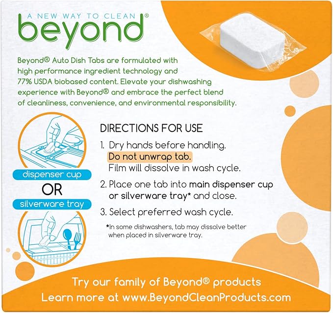 Beyond Natural Dishwasher Tablets [8 Boxs of 32] - Fragrance & Dye Free - Certified Biobased. Powerful. Plant-Based Ingredients