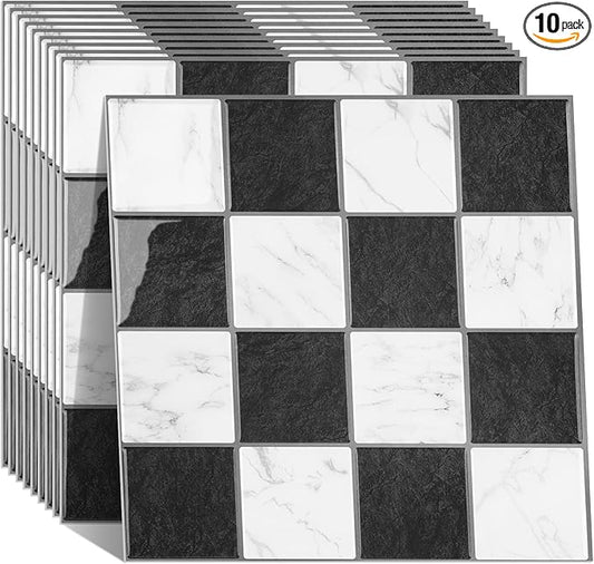 Peel and Stick Backsplash, New Upgrade Design 9" x9"Square Marble Tiles,3D Adhesive Premium Mosaic Tiles, Peel and Stick Tiles for Kitchen,Bathroom, Wall Tile竊?0-Sheet竊?