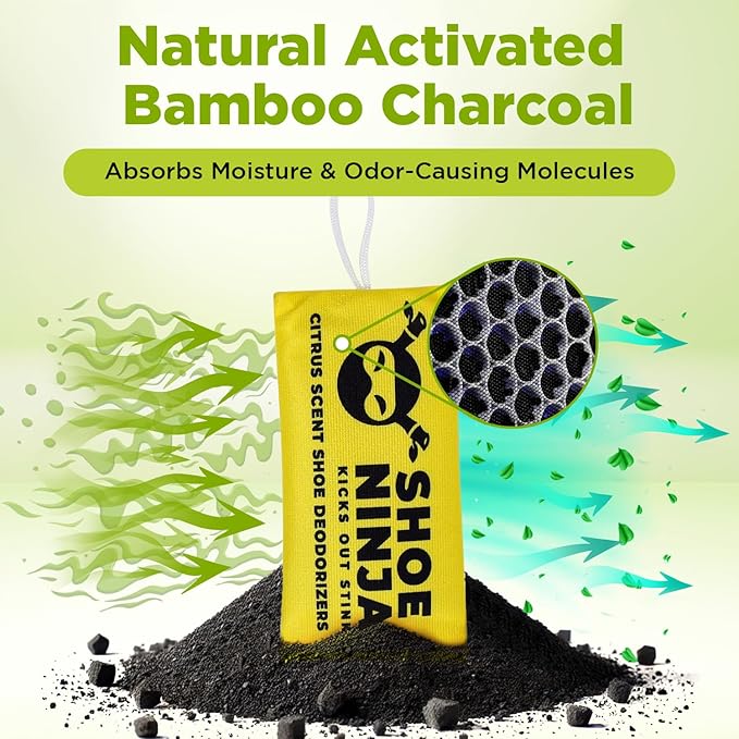 Shoe Ninja Shoe Deodorizer - Shoe Odor Elimination with Activated Charcoal, Versatile and Reusable Shoe Smell Remover, Boxing Glove Deodorizer, and Shoe Freshener, Great for Sports - 1 Pack Count of 2