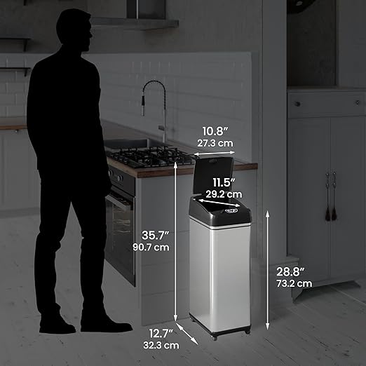 iTouchless Glide 13 Gallon Pet-Proof Sensor Trash Can with Wheels and Odor Control System, Stainless Steel