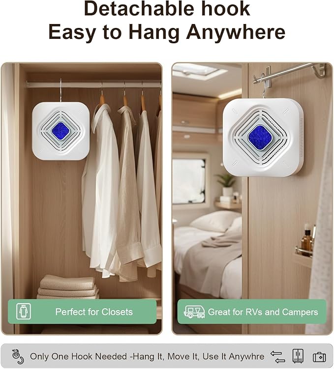 Dehumidifier for Bathroom with Color-Changing Beads, Rechargeable Small Dehumidifier for Closet, Portable Gun Safe Dehumidifier Ideal for Spaces up to 35 Sq.Ft Coverage, Quiet Operation