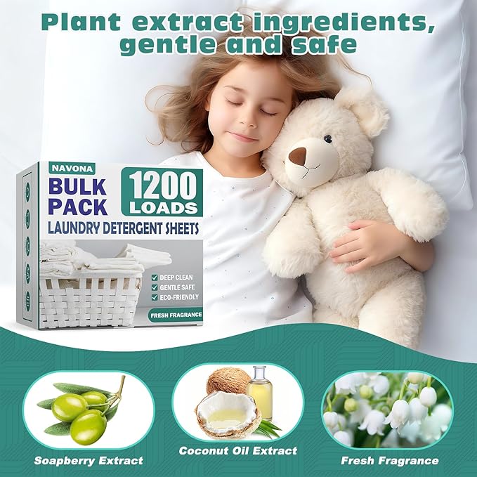1200 Loads Laundry Detergent Sheets, Eco-friendly Laundry Sheets, Powerful Cleaning, Suitable for Homes, Dorms, and Apartments - [Fresh Scent]