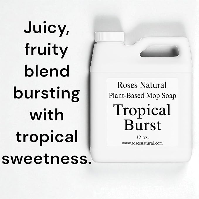 Plant-Based Floor Cleaner Mop Soap – 32 oz | Streak-Free, Highly Scented, Concentrated Mop Solution for Tile, Vinyl, Hardwood & Sealed Floors | Non-Toxic, Eco-Friendly (Tropical Burst)