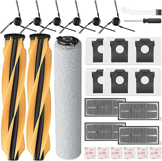 Replacement Kit for Mova Z60 Ultra Roller Complete Robot Vacuum, 2 Main Brushes, 1 Roller Mops, 4 Filters, 6 Side Brushes & Dust Bags & Scented Tablets, 1 Cleaning Brush & Screwdriver
