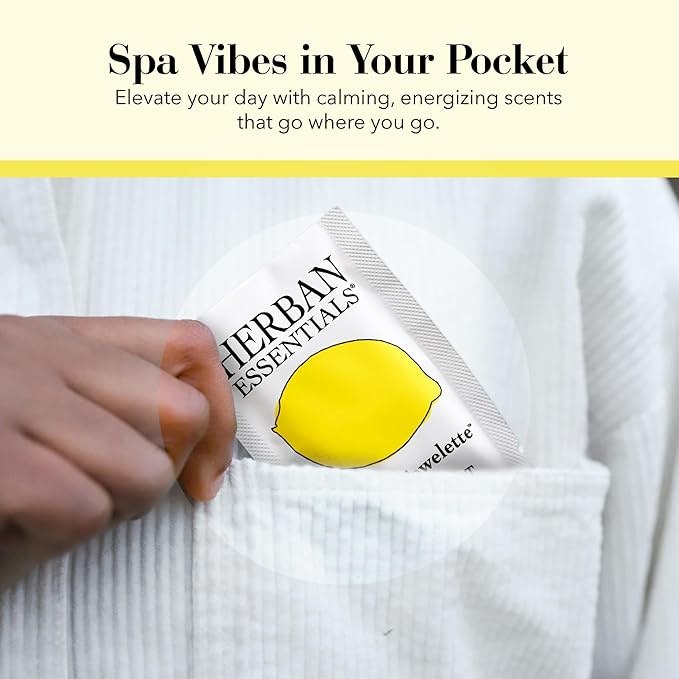 Herban Essentials - Lemon Wipes & Towelettes - Essential Oil Wipes for Make Up, Hands, Face & Body - Travel Size Essentials & Toiletries - Natural, Individually Wrapped, Disposable & Moist (7 count)