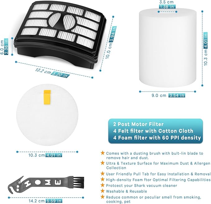 NV500 Filters for Shark Rotator Pro Lift Away NV500, NV501, NV502, NV503, NV505, NV510, NV520, NV552, UV560, Replace Part # XFH500 & XFF500, 2 HEPA Filters + 4 Foam Felt Filters Kit