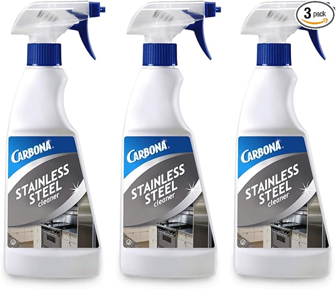 Carbona Stainless Steel Cleaner | Streak Free Formula | For Refrigerators, Sinks, & Dishwashers |16.8 Fl Oz Each, 3 Pack