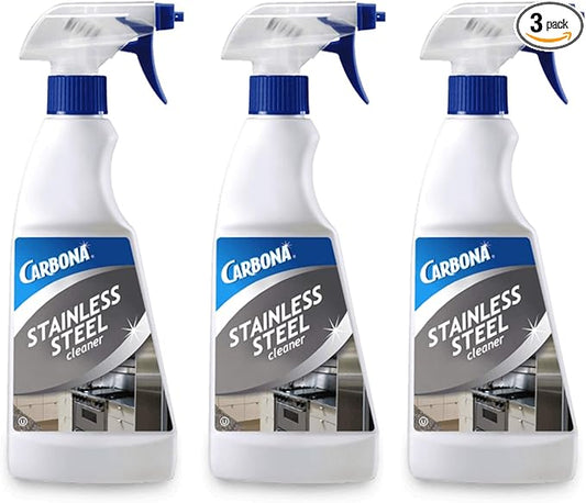 Carbona Stainless Steel Cleaner | Streak Free Formula | For Refrigerators, Sinks, & Dishwashers |16.8 Fl Oz Each, 3 Pack