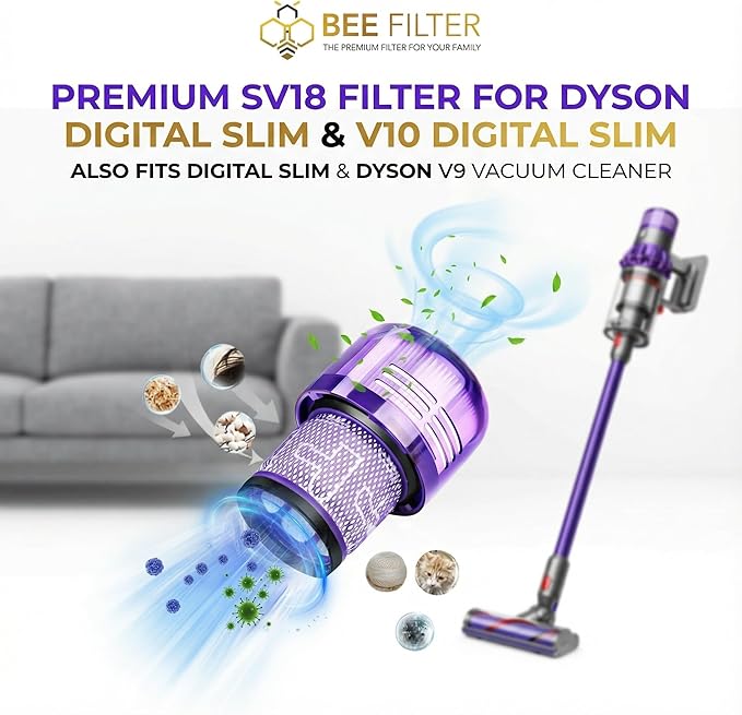 Dyson Sv18 Filter, 2-Pack Premium True HEPA Replacement Filters Compatible with Dyson SV18 Vacuum, Dyson V9 Motorbar Vacuum, V9 Filter, Digital Slim, Sv18 Filter Replacement, Part no. 970612-01