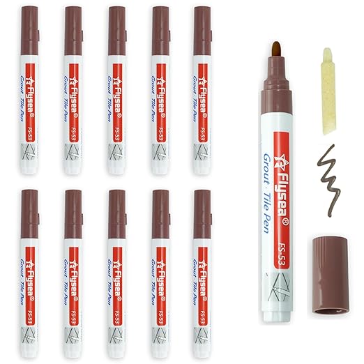 10 Pieces Tile Pen Wall Grout Color Pen Tile Repair Pen Refill Wall Gap Grout Renew Marker for Tiles Floor Kitchen Bathroom (Brown)
