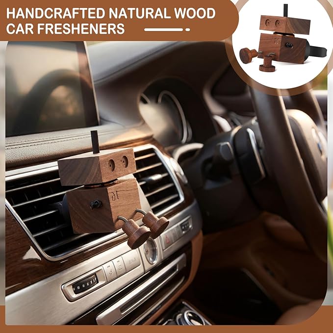 2 Pcs Cute Shaking Wooden Man Car Air Freshener Diffuser, Natural Walnut Wood Car Vent Clip Aromatherapy Diffuser, Funny Dancing Robot Scent for Dashboard Interior Decoration Gift, Not Contain Oils