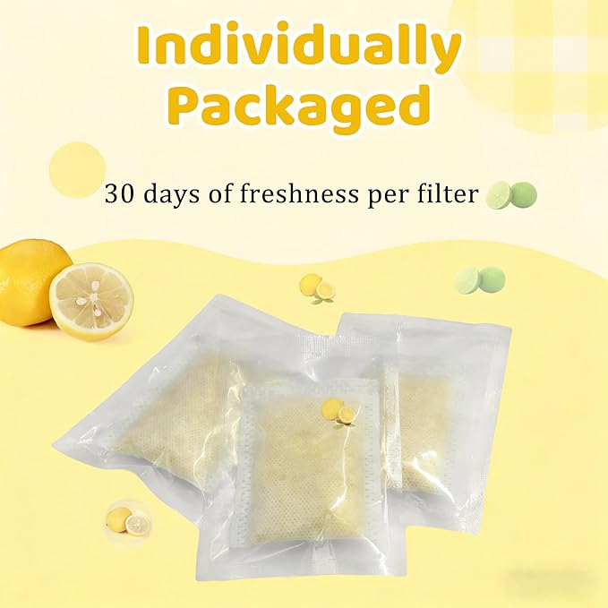 NewKe 12 Pack Diaper Pail Deodorizer for Diaper Genie Complete Pail and Expressions Pail, Activated Charcoal Filters Replacement, Lemon Scent Activated Carbon Odor Eliminator Refill