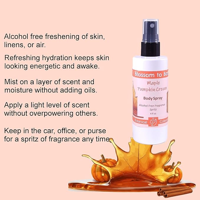 Blossom to Bath Maple Pumpkin Cream Body Spray (4 Ounce) - Natural Fragrance - Energizes Skin with a Sweetly Spiced Scent