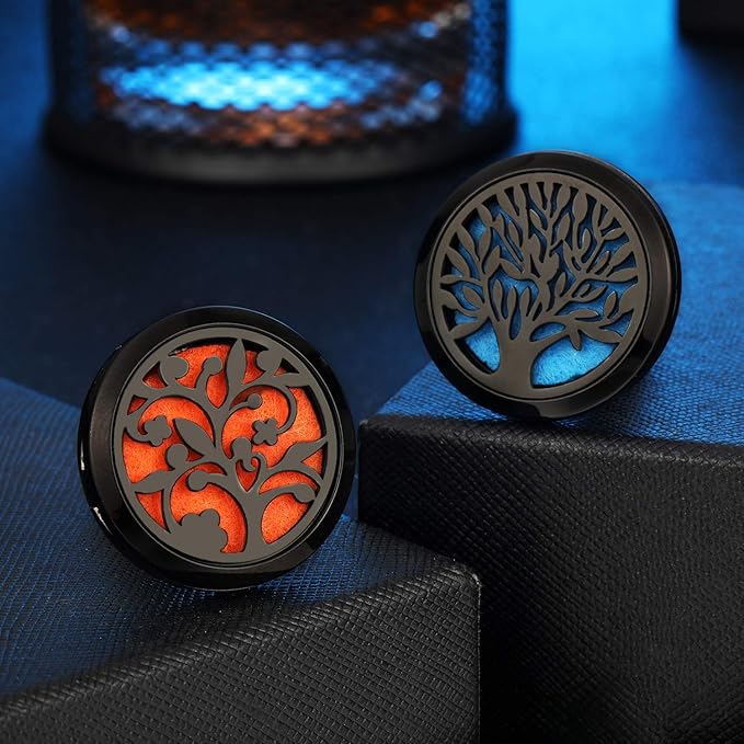 2 Pieces 316l Car Aromatherapy Essential Oil Diffuser Air Freshener with Vent Clip 48 Felt Pad Christmas Gift for Women Men(Tree and Cloud Tree)