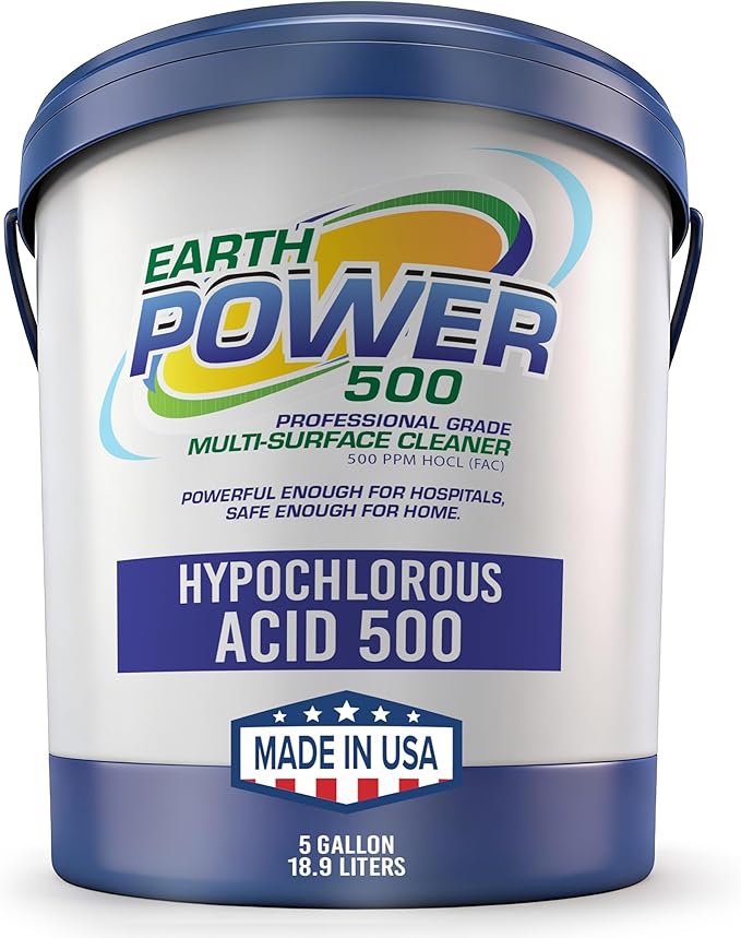 Earth Power Hypochlorous Acid 500 PPM Multipurpose Cleaner – Natural & Non-Toxic – Tile, Refrigerator, Shower, Countertop & Floor Cleaner – Family, Food & Pet Safe Cleaning Supplies – 5 Gallon