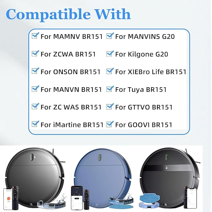 Mop Pad Replacement for MAMNV BR150/BR151, for ZCWA BR150/BR151, for GTTVO for ONSON for MANVN for ZC was for iMartine BR151, for MANVINS for Kilgone G20 Robot Vacuum
