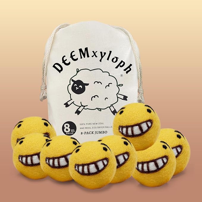 Smiley Face Wool Dryer Spheres 8-Pack,Chemical-Free Softening, Multi-Color Happy Motifs, 4-Season Static Shield - Faster Drying for Gym Gear, Linens, Pet Towels