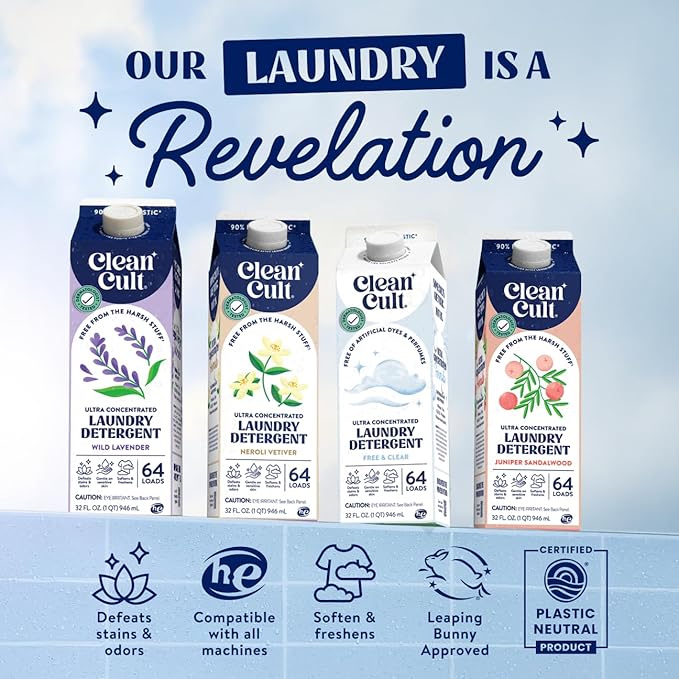 Cleancult Ultra Concentrated Liquid Laundry Detergent, 192 loads (96 oz), Long Lasting Scent, 90% Less Plastic, No Harsh Chemicals, Rose Petal, Defeats Stains & Odors, HE/Standard Compatible
