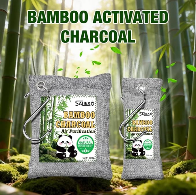 Bamboo Charcoal Air Purifying Bags, Gray, Natural Odor Eliminator, 6 Pack