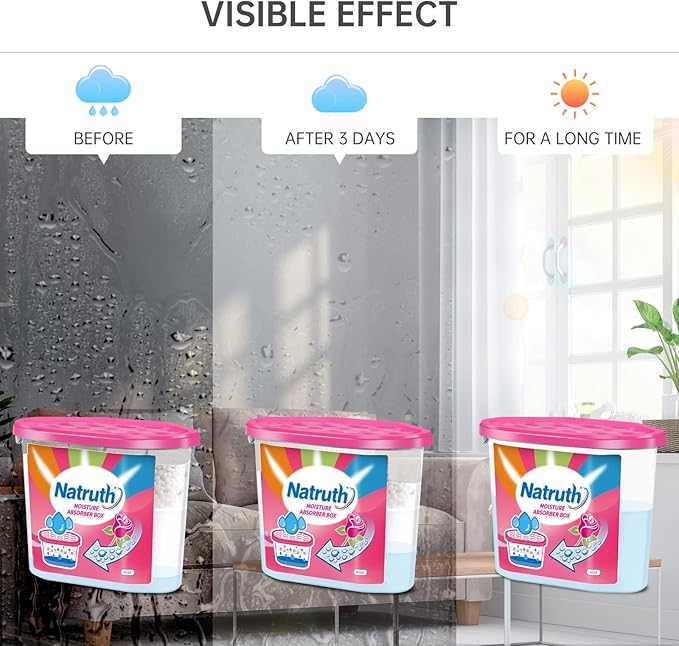 NATRUTH Moisture Absorbers Boxes (6 PACKS)，12.5 Oz With Rose Scent,Portable Closet Dehumidifier, Odor Eliminator Absorber Bucket,Humidity Absorber,Air Dehumidifier for Closet,Bathrooms, Kitchen &Boats