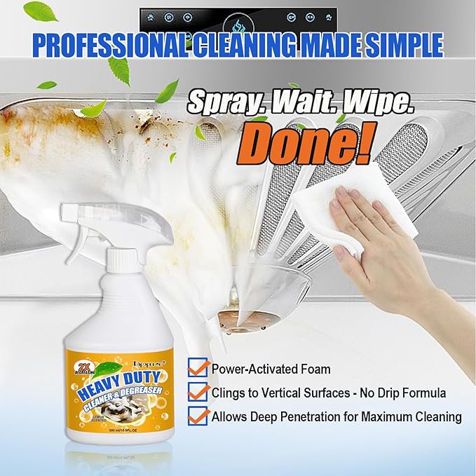 16.9 FLoz Clean Up Kitchen Oil Stains Spray,Oven Cleaner Heavy Duty,Kitchen Foam Cleaner & Multipurpose Degreaser Spray, Removes Burnt Residue, Grease & Oil Stains from Pots, Pans and Stovetops