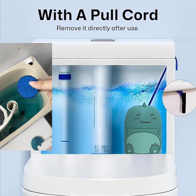 Toilet Bowl Cleaners Automatic Toilet Cleaner for Inside the Bowl Bathroom Toilet Tank Cleaner Dinosaur Shape Design Household with Rope Toulet Cleaning Supplies - Green Jasmine