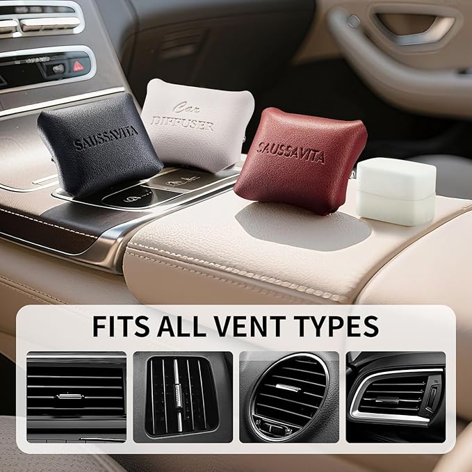 Car Air Freshener Diffuser Rose Sandalwood Scented 2 Pack, Car Fresheners Vent Clip Leather Design, Car Diffuser Wood Scented for 30 days Long Lasting Winered