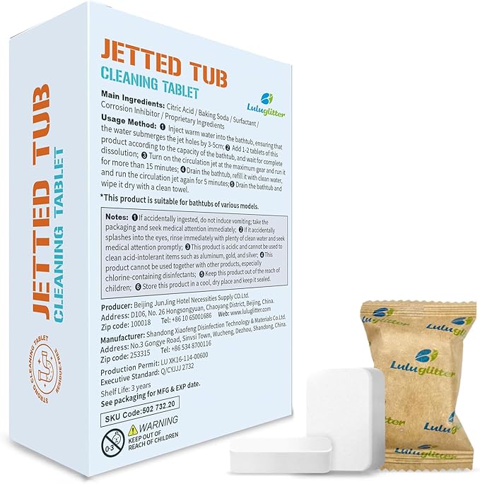 Jetted Tub Cleaner Bathtub Tabs 12 Cleaning Tablets Compatible with Whirlpool Spa Bath System Jets Whirl Tubs Removes Scale Residue 1 Year Supply