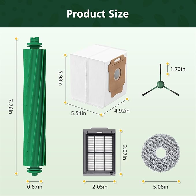 25 Pcs Replacement Parts Kit for iRobot Roomba Plus 405/505 / 507 Combo Robot Vacuum, Accessories Include 2 Main Brush, 6 Vacuum Bags, 4 Hepa Filters, 6 Mop Pads, 6 Side Brushes, 1 Cleaning Brush