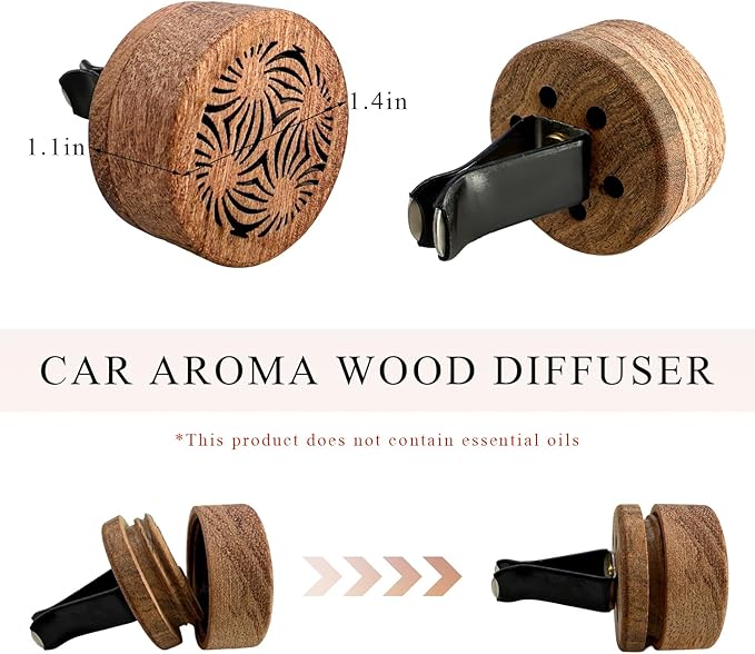 2 PCS Wood Car Essential Oil Diffuser, Wooden Aromatherapy Essential Oils Diffuser with Vent Clip, Wood Vent Clip Air Freshener for Vehicle Office Home Bedroom (Lucky Stamen)