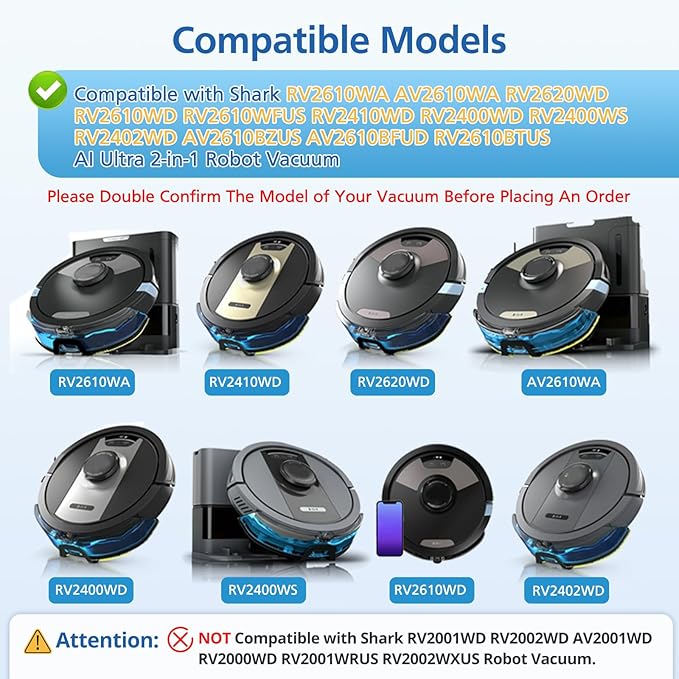 JORAIR AV2610WA RV2610WA Vacuum Mop Replacement Pads Compatible with Shark RV2610WA AV2610WA RV2620WD RV2410WD AI Ultra 2- in-1 Robot Vacuum, Washable Reusable Microfiber Soft Pads, 6 Pack